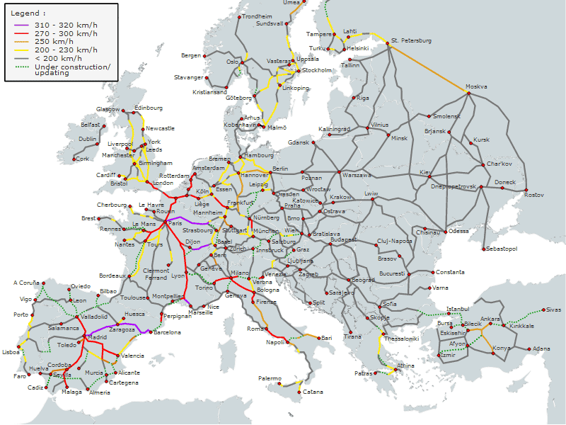 Карта Європейських високошвидкісних ліній